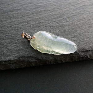 Natural Icy Jade Melon Pendant 18K White Gold - Grade A Natural Jade, Genuine Jade Pendant, Myanmar Burma Jade, Good Luck, Jade Carving