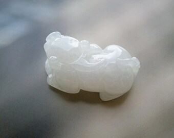 Natural Burmese Jadeite Pixiu Pendant, Genuine Grade A Jadeite Pixiu Pendant, Jadeite Jade Pixiu Carving Pendant, Carved Gemstone Jewelry