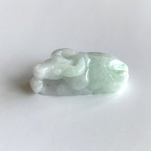 Carved Ox Genuine Jadeite Jade Pendant, Natural Grade A Burmese Jadeite Pendant, Jade Carving, Green Jadeite, Jade Stone Pendant Ox Talisman