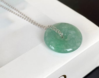 21mm natürliche birmanische Jadeit Donut Anhänger Halskette, echte grüne Jadeit Donut Anhänger, Jadeit Jade Donut, Jadeit Pi Stein, Jade Schmuck