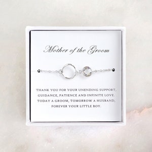 Mutter des Bräutigams Geschenk vom Sohn - Silber Eternity Armband, Hochzeitsschmuck Geschenk & Dankeskarte / Geschenk zum Hochzeitstag für die Mutter vom Bräutigam