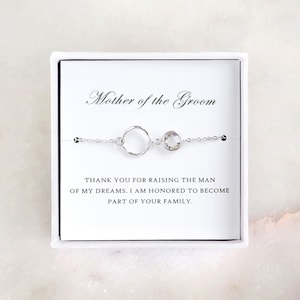 Presente da mãe do noivo da noiva – pulseira de prata da eternidade, presente de joias de casamento e cartão de agradecimento/presente de dia de casamento para sogra
