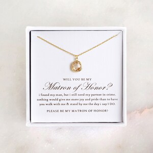 Matron of Honor Proposal - Gold Glass Necklace, Will You Be My Matron of Honor/ Ask Bridesmaid Gift/ Bridesmaid Necklace/ Wedding Jewelry