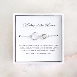 Mother of the Bride Gift from Daughter - Silver Eternity Bracelet, Wedding Jewelry & Thank You Card/ Wedding Day Gift for Mother from Bride