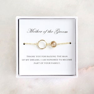 Cadeau pour la mère du marié de la mariée - Bracelet éternité en or, cadeau bijoux de mariage et carte de remerciement/cadeau de mariage pour belle-mère