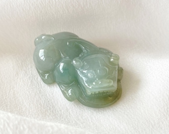 Natural Burmese Jadeite Pixiu Pendant, Genuine Grade A Carved Pixiu Jadeite Pendant, Green Jadeite Pixiu Carving, Carved Jadeite Jewelry
