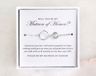 Matron of Honor Proposal - Silberne Ewigkeit Armband, Matron der Ehre Geschenk/ Matron der Ehre Armband/ Will You Be My Matron of Honor Card