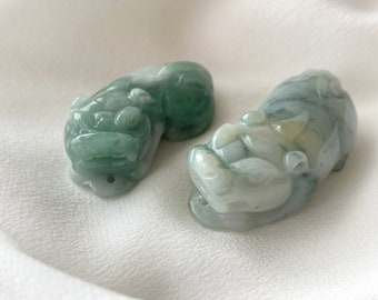 Pair of Natural Burmese Jadeite Pixiu Pendants, Genuine Grade A Jadeite Jade Pixiu Pendants, Set of 2 Jadeite Pixiu Carving, Carved Gemstone