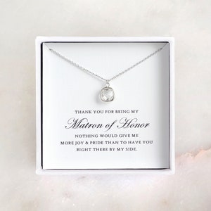 Matron of Honor Gift - Silver Glass Necklace, Matron of Honor Necklace/ Matron of Honor Gifts/ Wedding Day Matron of Honor Thank You Gift