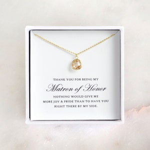 Matron of Honor Gift - Gold Glass Necklace, Matron of Honor Necklace/ Matron of Honor Gifts/ Wedding Day Matron of Honor Thank You Gift
