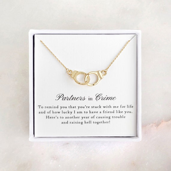 Partners in Crime Gold Handcuff Necklace Best Friends Roommates