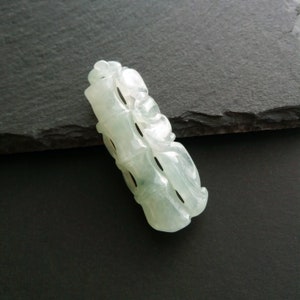 Natural Icy Jadeite Bamboo Pendant - Genuine Burmese Jadeite Pendant, Natural Jade Carving, Jadeite Jade Pendant, Icy Jadeite Carved Pendant