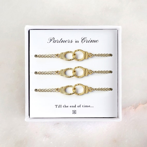 Partners in Crime Set of 3 Gold Handcuff Bracelets Matching Best Friends Roommates Sisters Bracelet Friendship Bff Bracelets Set for 3 Etsy