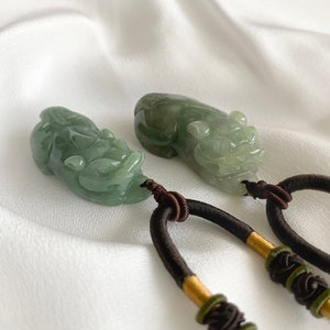 Par de collares de jadeíta Pixiu, collar colgante de jadeíta verde birmano de jade natural de grado A, conjunto de 2 collares genuinos de jadeíta Pixiu