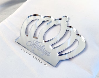 Laser Cut Engraved Crown Name Tags - Tiara Names - Acrylic Names - Party Name Cards - Quinceanera Favors - Birthday Favors - Laser Cut Crown