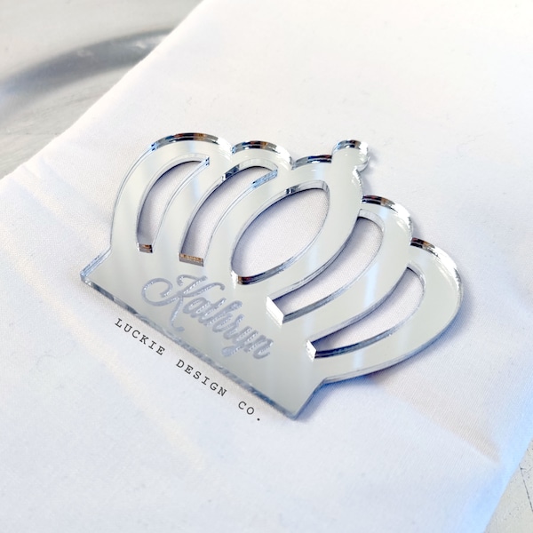 Laser Cut Engraved Crown Name Tags - Tiara Names - Acrylic Names - Party Name Cards - Quinceanera Favors - Birthday Favors - Laser Cut Crown