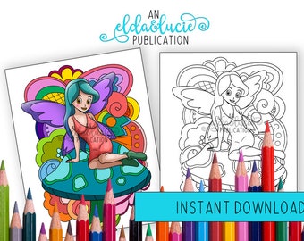 Mushroom Fairy Coloring Page, Kids Fae Coloring Sheet (PDF)