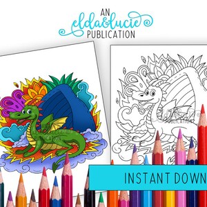 Dragon Coloring Page,Dragon Coloring Book,Printable Coloring Page,Coloring PDF,Kids Coloring Page,Adult Coloring,Coloring Sheets