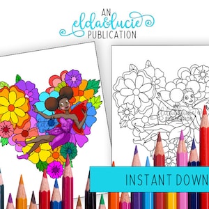 Afro Puffs Fairy Coloring Page,Black Girl Magic Coloring Book,Printable Coloring Page,Coloring PDF,Kids Coloring Page,Coloring Sheet African