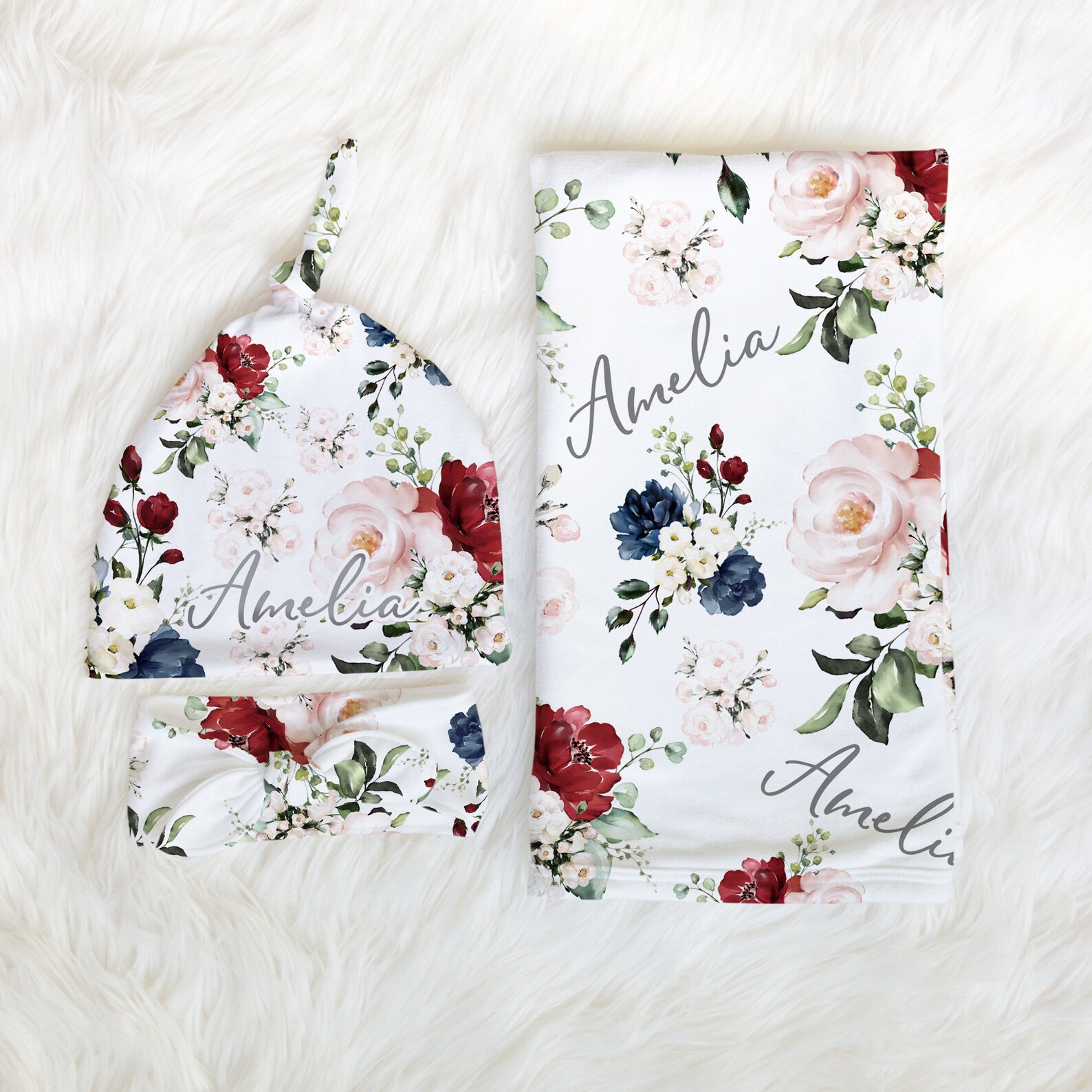 Personalized Swaddle Blanket Girl Baby Swaddle Set Floral Etsy