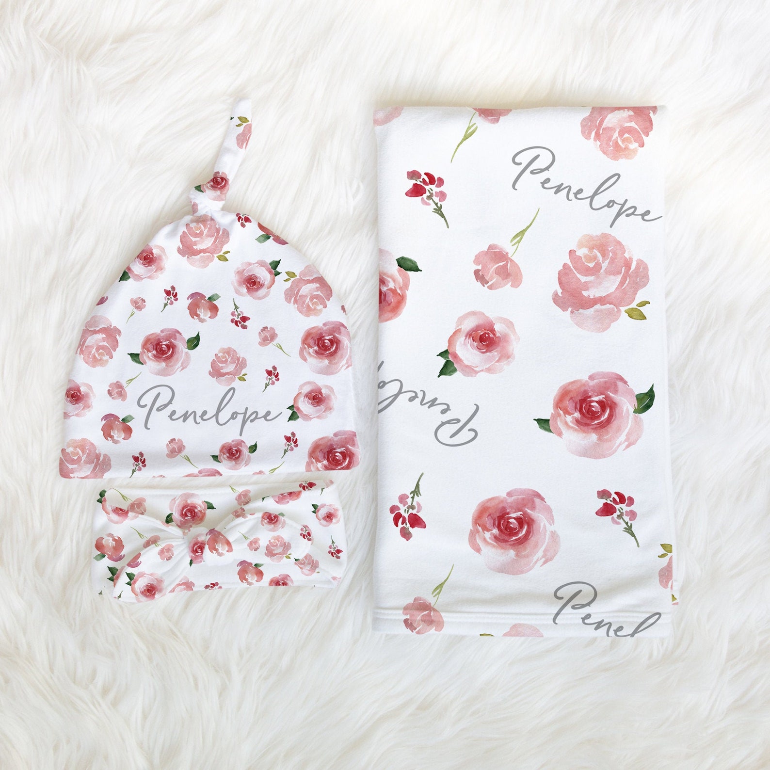 Personalized Swaddle Girl Blanket Baby Swaddle Set Floral Etsy