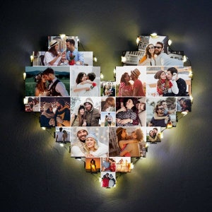 Heart Photo Collage Wall Lamp for Couple Romantic Gift with Your Photos