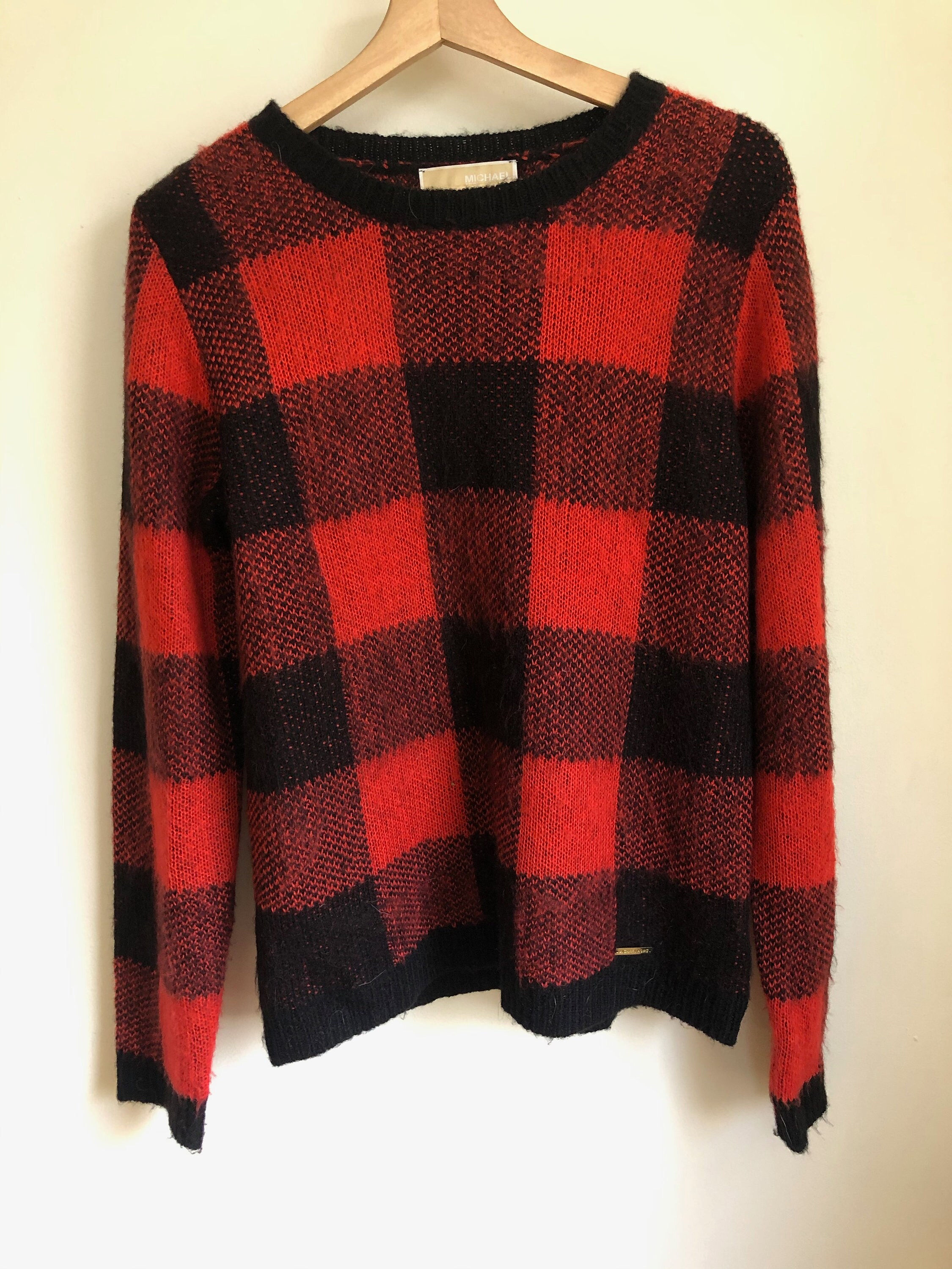 MICHAEL MICHAEL KORS Checkered Red & Black Warm Sweater Long | Etsy