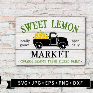 Söt citronmarknadsskylt SVG, citronlastbil SVG, söt citron utskrivbar, vintage väggskylt svg, vintagemarknadsgrafik, Cricut, digital nedladdning