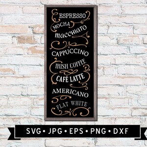 Placa de parede com nome de café SVG, arte de café svg, tipo de café vintage, menu de café svg, clipart de café, arquivo Cricut, download digital
