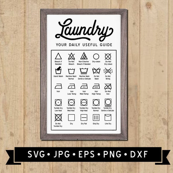 Laundry Symbols Guide SVG, Laundry Wall Sign SVG, Laundry Guide Sign, Vintage Laundry Printable, Laundry Symbol, Cricut, Digital Download
