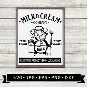 Milk and Cream Company SVG, Best Dairy Products Sign, Retro Kitchen sign, Funny Cow Farmer Graphic, Cow Graphic, Cricut, Digital Download