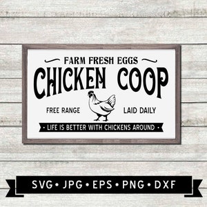 Poulailler signe SVG, ferme oeufs frais signe SVG, poulet drôle signe, graphique de coq, coq imprimable, ferme vintage SVG, Cricut, numérique