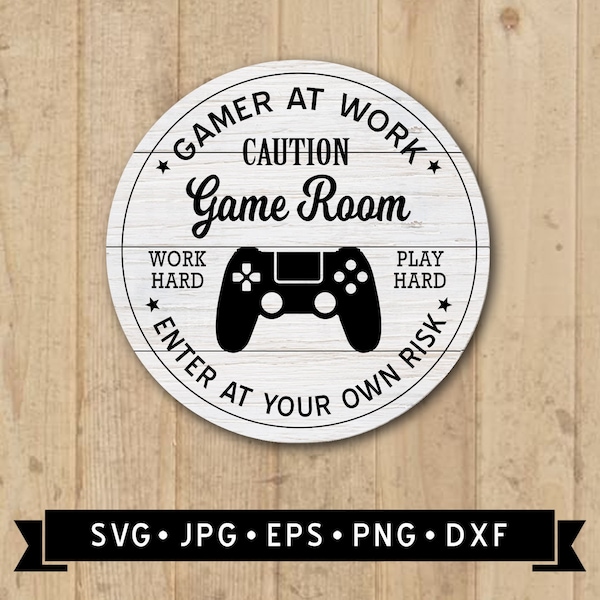 Game Room SVG, Work hard, Play Harder, Game Room Wall Decor, Gamer Gift,  Round Game Zone Sign, Playstation Symbol, Cricut, Digital Download