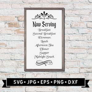 Le Hobbit sert maintenant signe SVG, signe de menu drôle, signe du deuxième petit déjeuner, menu de cuisine SVG, signe du Seigneur des anneaux, Cricut, numérique