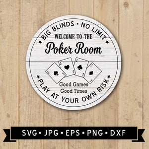 Poker Room Sign SVG, Jouez à vos risques et périls SVG, Round Poker Room SVG, Cadeau de joueur de poker, Man Cave Sign, Game Room Art, Cricut, Digital