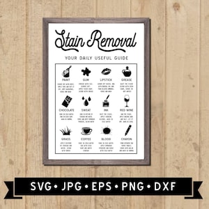 Laundry Stain Removal Guide SVG, Laundry Wall Art SVG, Vintage Laundry Guide Sign SVG, Stain Removal Printable, Cricut, Digital Download