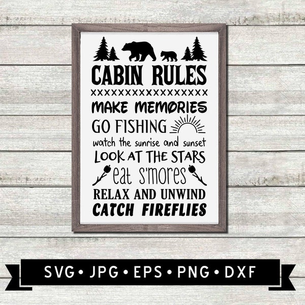Cabin Rules Sign SVG, Bear silhouette, Vintage Cabin Wall Sign, Vintage Sign SVG, Relax and Unwind, Cricut File, Digital Download