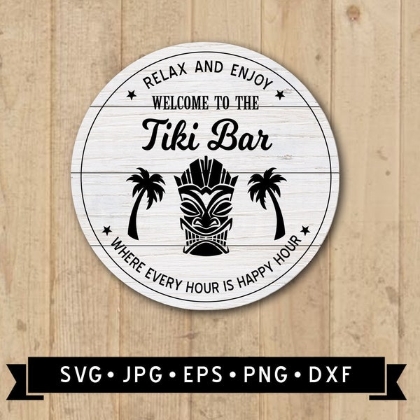 Tiki Bar Sign SVG, Relax and Enjoy, Tiki Bar DIY, Vintage Patio Sign, Happy Hour Sign, Tiki Mask Graphic, Cricut, Digital Download