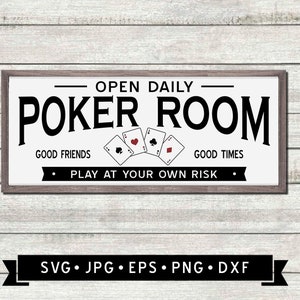 Poker Room Sign SVG, Play at your Own Risk SVG, Poker Player Gift, Gambling Decor, Man Cave Sign, Game Room Art, Cricut, Digital Download