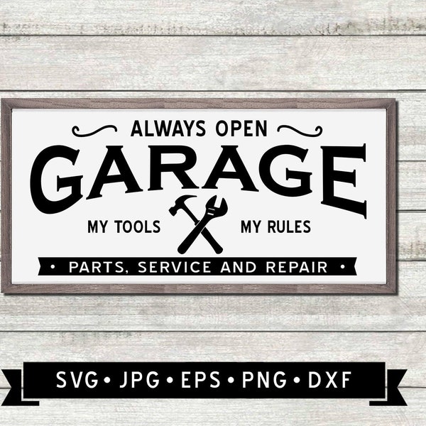 Garage Sign SVG, My Tools My Rules SVG, Parts, Service and Repair, Garage Sign DIY, Hammer and Spanner Graphic, Cricut, Instant Download