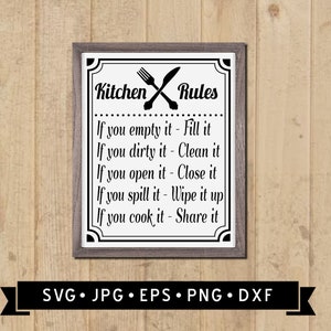 Lustiges Küchenregel Zeichen SVG, Vintage Küchenschild, Hausschild druckbar, Küchenwandschild DIY, Gabel Grafik, Cricut, digitaler Download