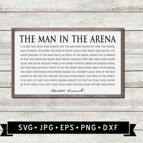 The Man in The Arena Sign SVG, Theodore Roosevelt Speech Sign, Courage Quote Printable, Inspirational Saying Sign, Cricut, Digital Download