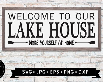 Välkommen till vårt sjöhus svg, sjöhus väggskylt SVG, sjöhusskylt DIY, vintageskylt svg, sjöhus clipart, Cricut-fil, digital