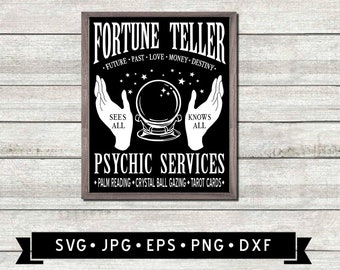 Fortune Teller Sign SVG, Psychic Services SVG, Vintage Halloween Sign SVG, Palm reading, Crystal Ball Graphic, Cricut, Digital Download