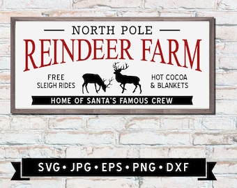 Reindeer Farm Sign SVG, Christmas Farmhouse Decor (Digital File)