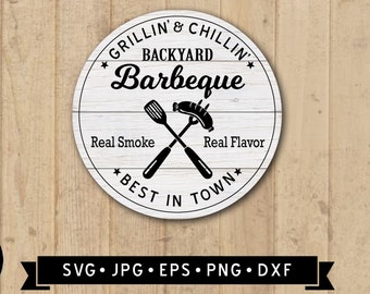 Hinterhof Barbeque Schild SVG, Grillin&#39; und Chillin&#39;, Barbeque Schild, Vintage Terrasse Schild, Echt Rauch, Cricut, Echt Geschmack, Cricut, Digital