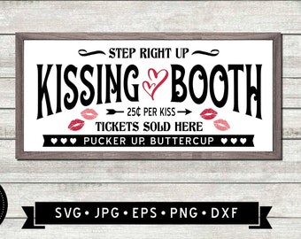 Kissing Booth Sign SVG, Valentine's Day Gift SVG, Kissing Booth DIY, Pucker up Buttercup, Valentine svg, Heart Silhouette, Cricut, Digital