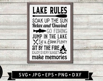 Lake Rules Sign SVG, Vintage Lake Wall Sign, Lake Sign DIY, Soak up the Sun, Relax and Unwind, Cricut File, Digital Download