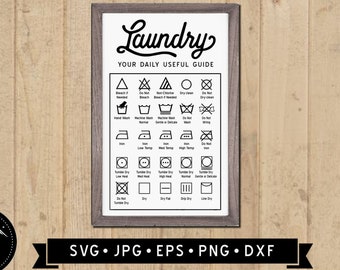 Laundry Symbols Guide SVG, Laundry Wall Sign SVG, Laundry Guide Sign, Vintage Laundry Printable, Laundry Symbol, Cricut, Digital Download