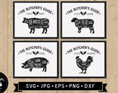 Butcher 39 s Guide SVG (4 Designs), Cuts of Meat Chart Sign SVG, Farmhouse Kitchen Wall Art svg, Vintage Restaurant Sign svg, Digital Download
